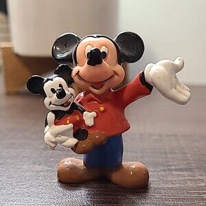 Disney Mickey Mouse Holding Baby Mickey Figurine Pre-Owned Vintage Collectible‎